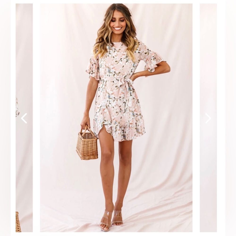 Selfie Leslie Azealia Ruffle Hem Floral Dress Nude